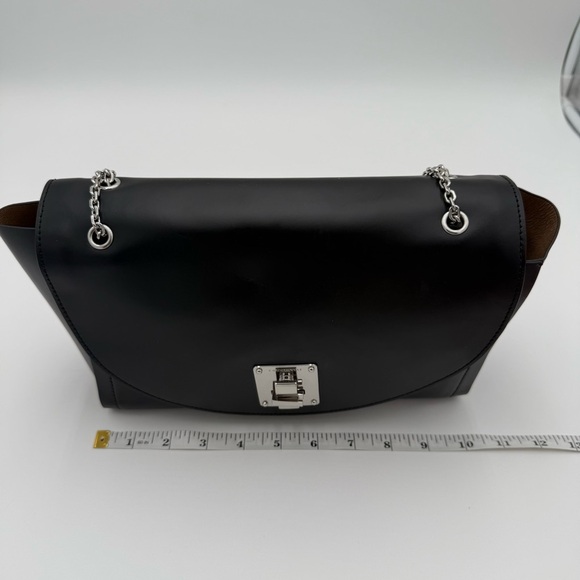 Coccinelle Italian Leather Chain Strap Crossbody Purse Shoulder Bag Black Silver - Picture 8 of 10